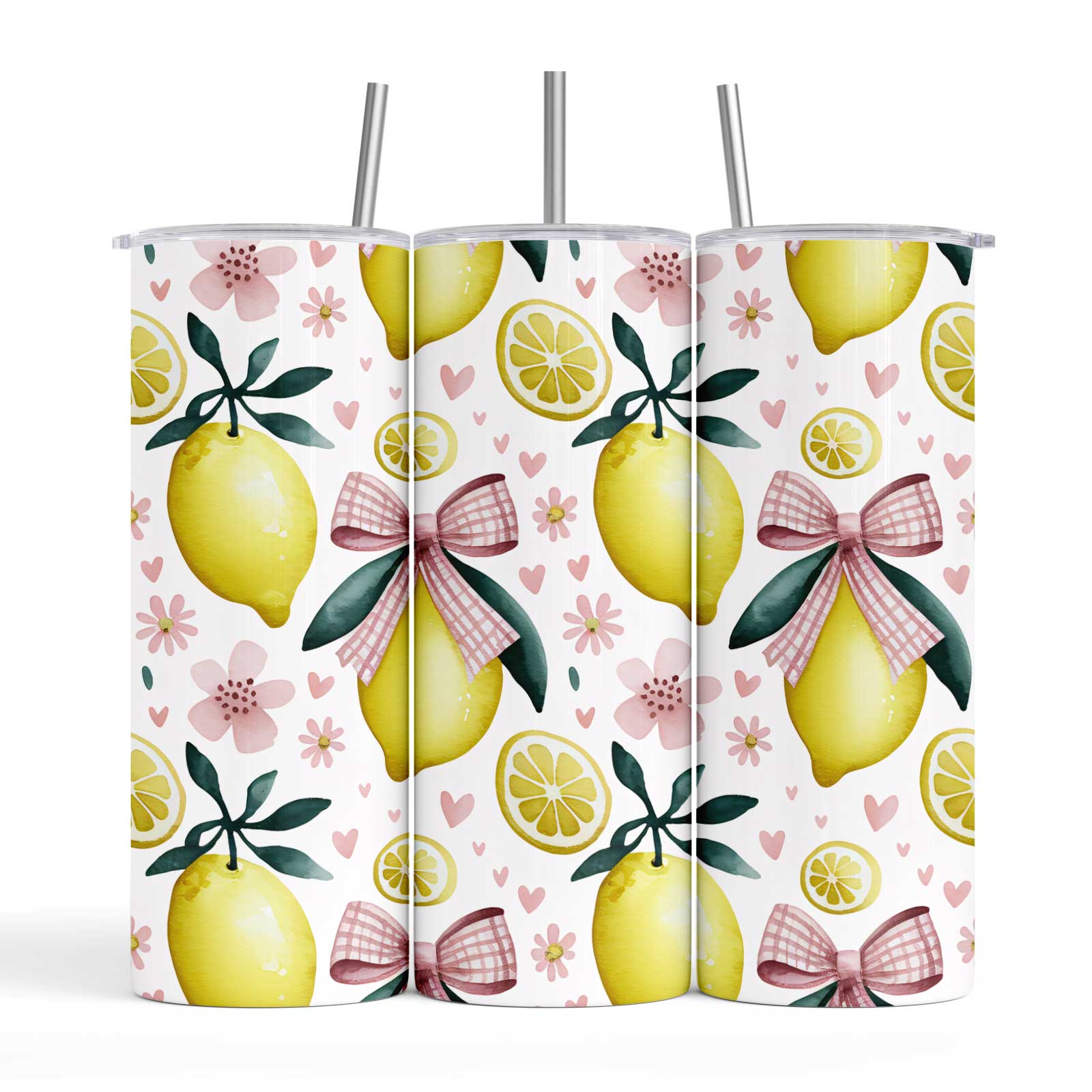 Lemon Gingham 20oz Tumbler with Straw